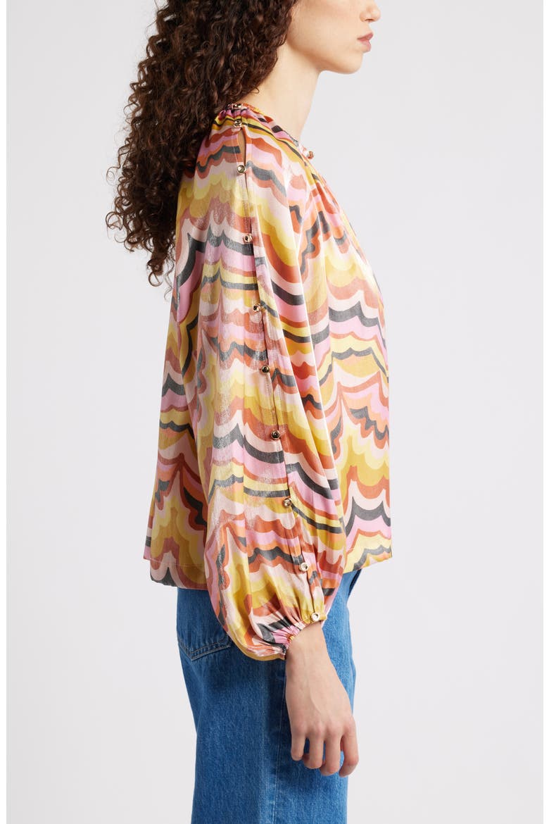 Oriana Wave Print Satin Blouse, Alternate, color, PINK MULTI