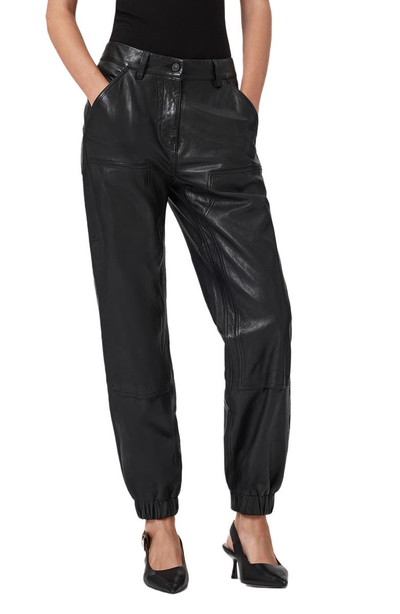 AllSaints El Carpenter Leather Joggers, Alternate, color, Black