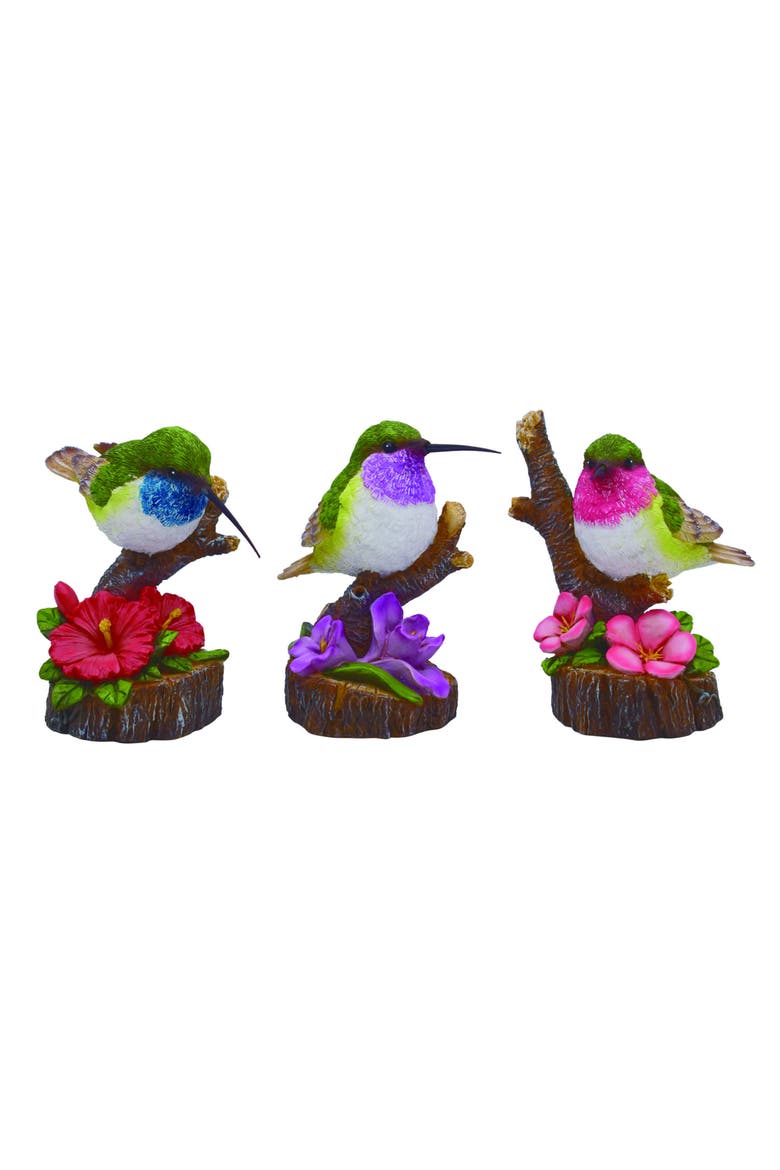 Multicolor Resin Hummingbird Flower Figurine Set of 3 - Spring Decorative Objects for Indoor Tabletop, 5in Tall, Main, color, Multi