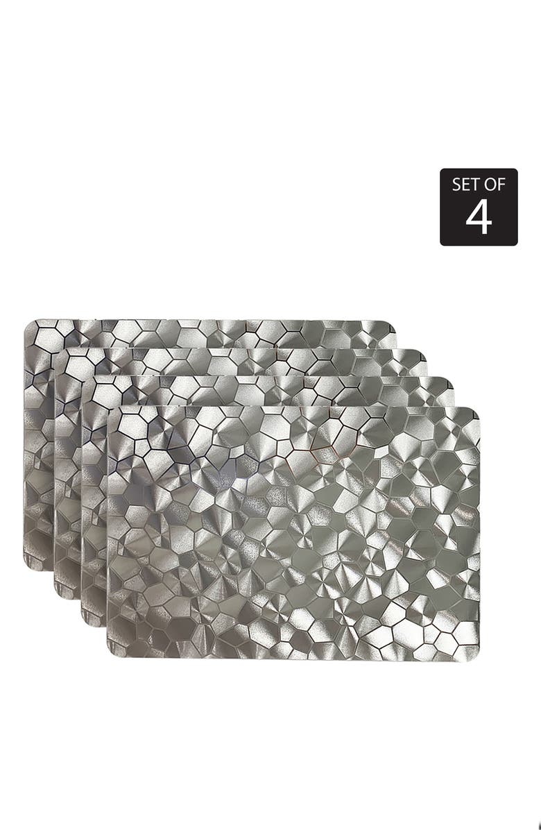 DAINTY HOME Mirror Print Set of 4 Placemats, Alternate, color, Silver