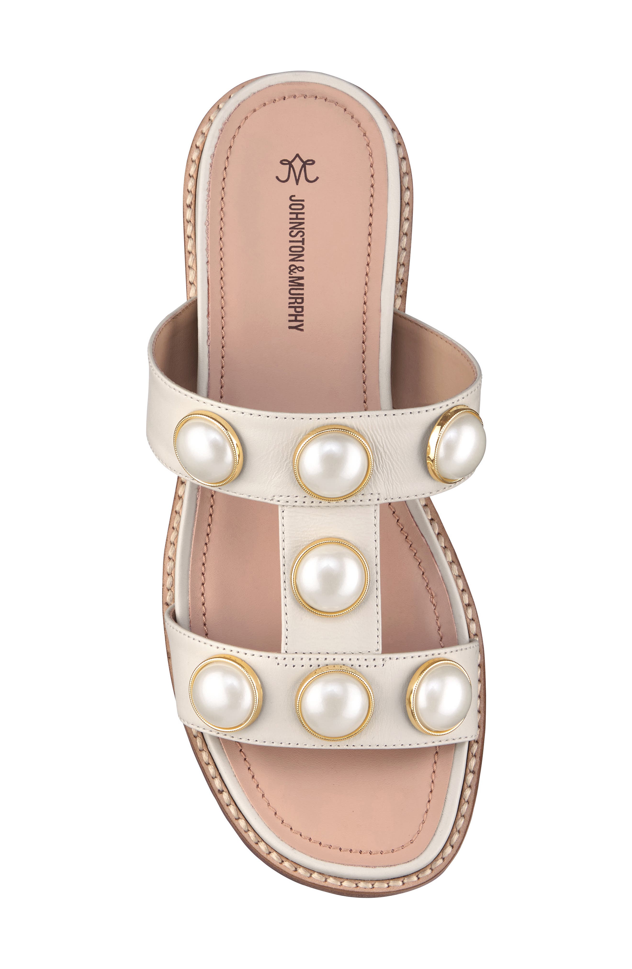Johnston & Murphy Chandler Embellished Wedge Slide Sandal, Alternate, color, Bone Glove Leather