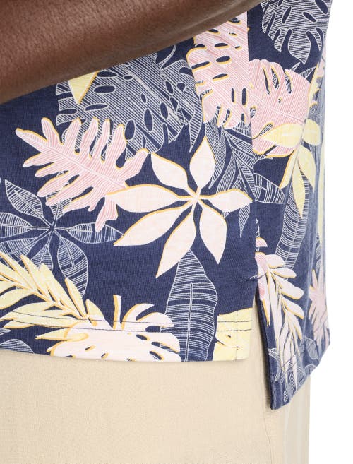 Harbor Bay By Dxl Big & Tall Tropical Leaves Printed Polo Shirt In Pink