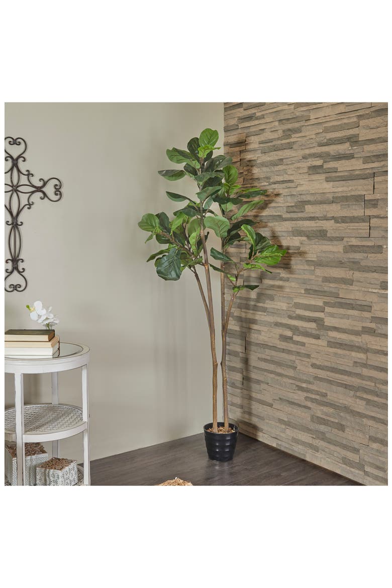 Green Faux Foliage Artificial Fiddle Fig Leaf Tree, Alternate, color, GREEN