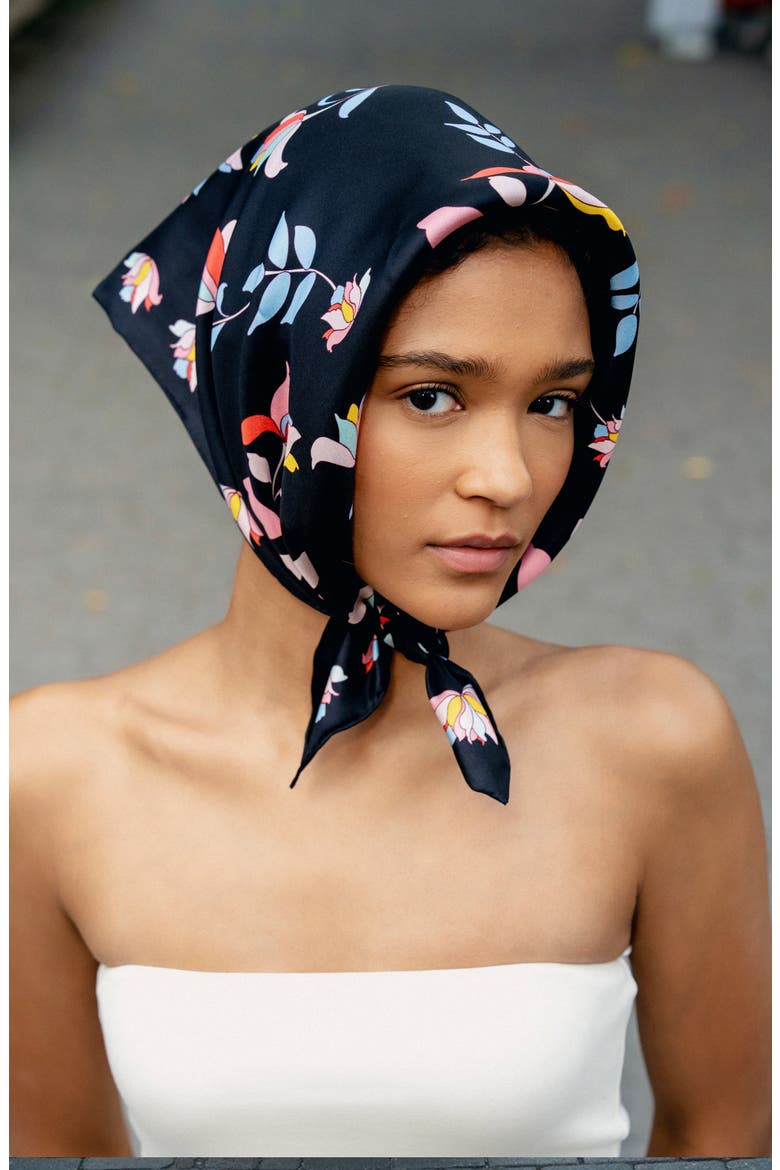 Double Sided Silk Scarf Midnight Garden, Alternate, color, Black