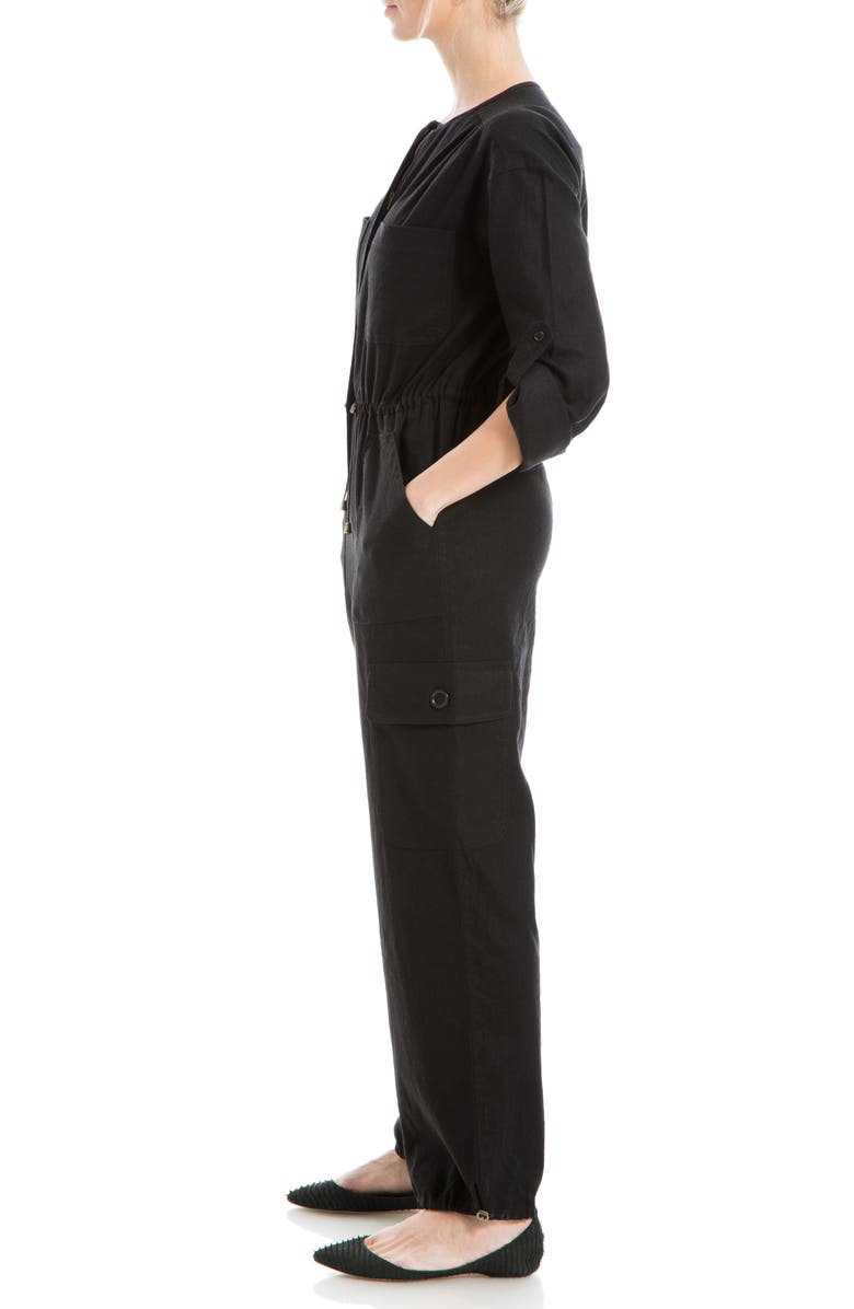 MAX STUDIO Drawcord Waist Long Sleeve Cargo Jumpsuit, Alternate, color, Black