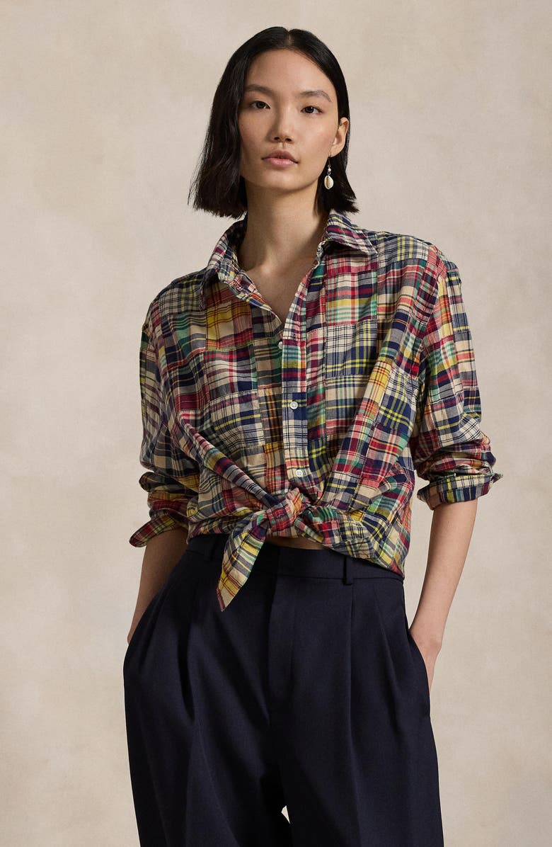 Polo Ralph Lauren Patchwork Oversize Button-Up Shirt, Alternate, color, 