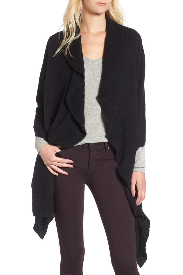 Cashmere Ruffle Wrap, Main, color, BLACK