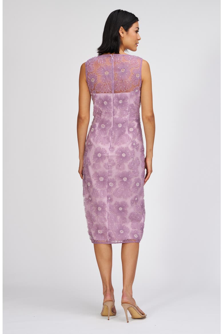 Beaded Floral Appliqué Cocktail Sheath Dress, Alternate, color, PALE LILAC