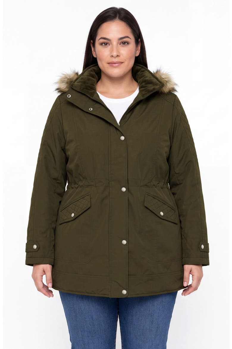Faux Fur Trim Hooded Parka, Alternate, color, DRIED HERB