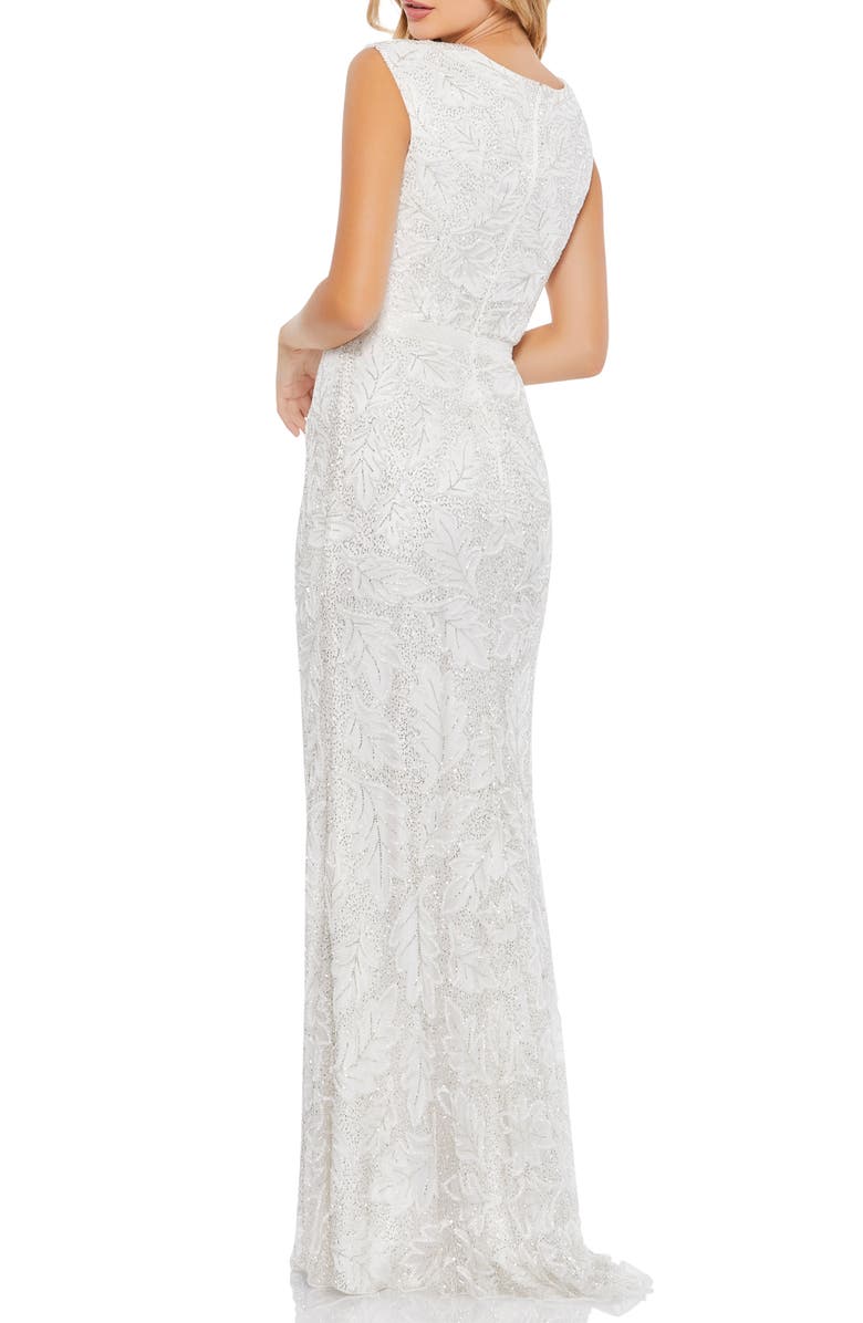 Mac Duggal Leaf Beaded Illusion Plunge Neck Gown, Alternate, color,