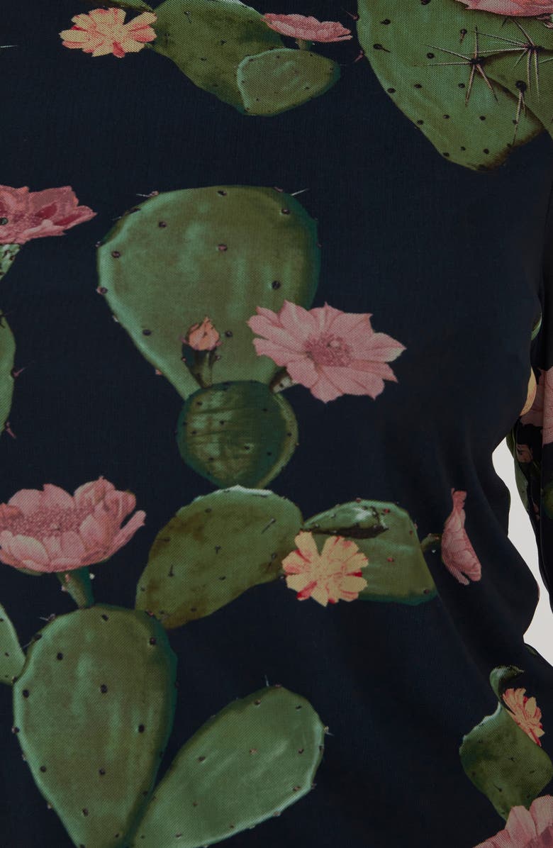 Estelle Mezzanine Cactus Print Mesh Top, Alternate, color, Blue Print