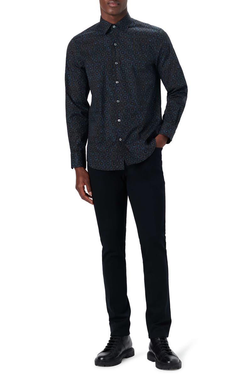 Bugatchi Shaped Fit Abstract Print Stretch Cotton Button-Up Shirt, Alternate, color,