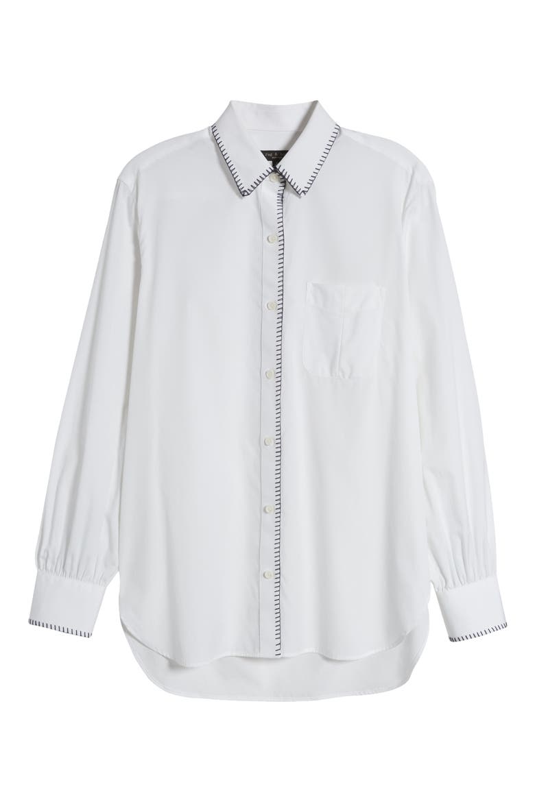 Maxine Blanket Stitch Cotton Button-Up Shirt, Alternate, color, WHITE