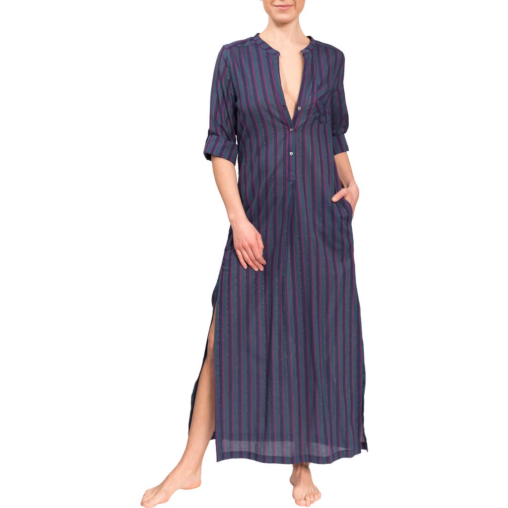 Everyday Ritual Tracey Striped Long Coverup Dress In Peacock Stripe