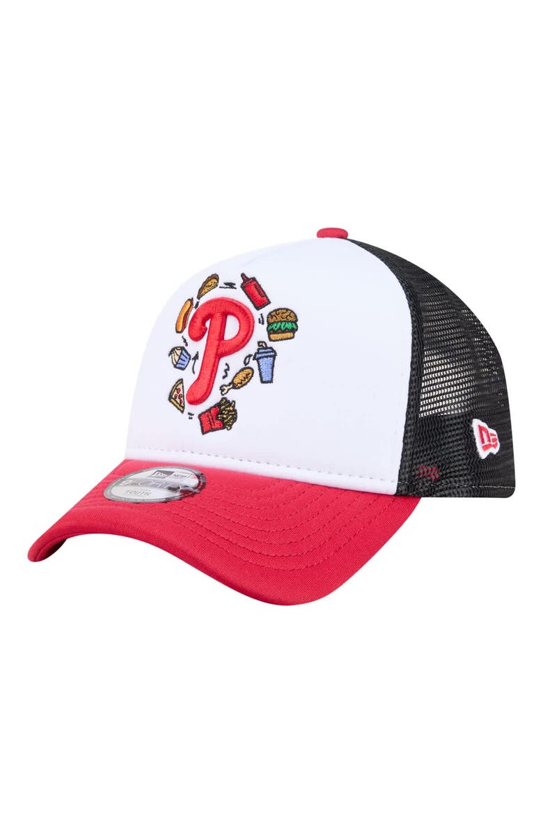 New Era Youth New Era White/Red Philadelphia Phillies Food A-Frame 9FORTY Trucker Adjustable Hat, Main, color, White
