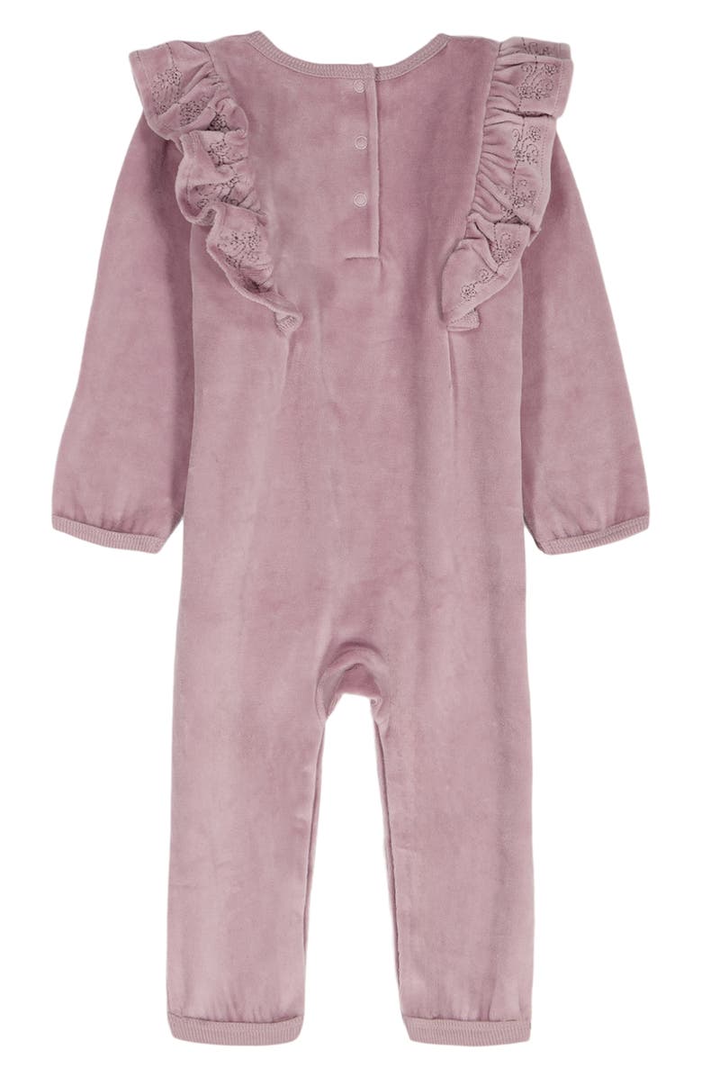 Juicy Couture Kids' Velour Ruffle Romper, Alternate, color, Dusty Rose