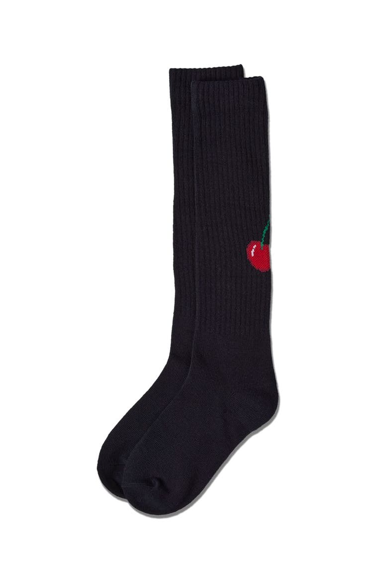 Ribbed Cotton-Blend Smile Stripe Knee High Sock, Alternate, color, Navy