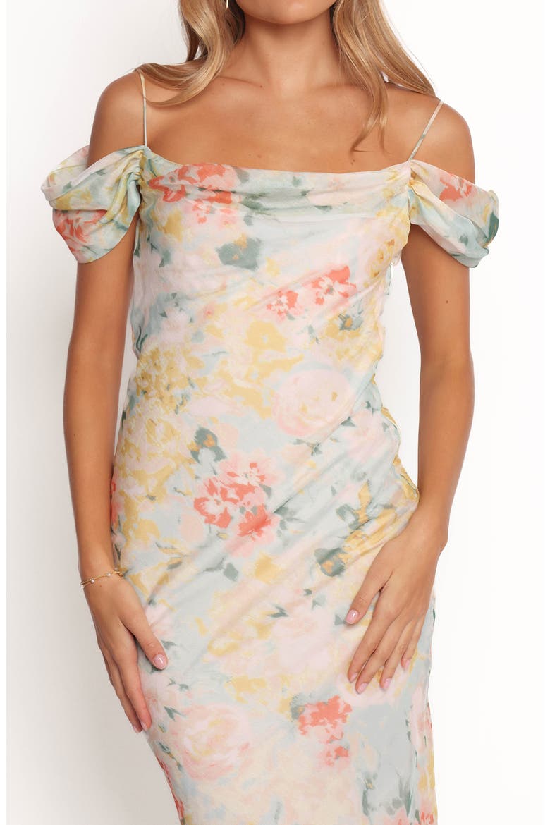 Esther Floral Cold Shoulder Midi Dress, Alternate, color, YELLOW MULTI