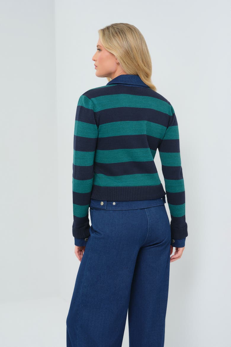 Sienna Sweater Knit & Performance Denim Trucker Jacket, Alternate, color, Navy/Pacific Dark Wash