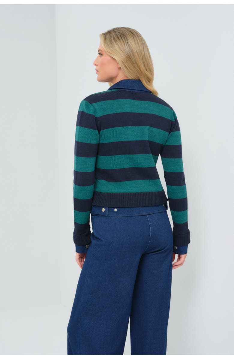 Anatomie Sienna Sweater Knit & Performance Denim Trucker Jacket, Alternate, color, Navy/Pacific Dark Wash