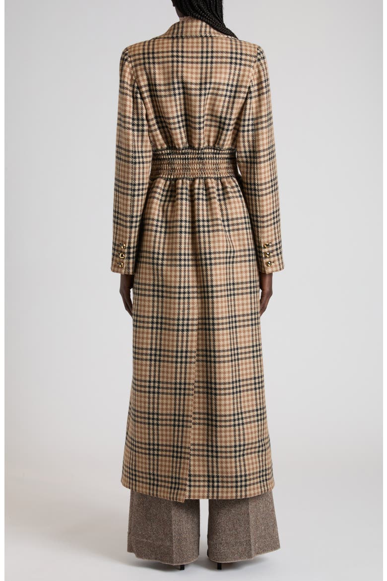 Double Breasted Houndstooth Wool Longline Coat, Alternate, color, SAND/ BLACK