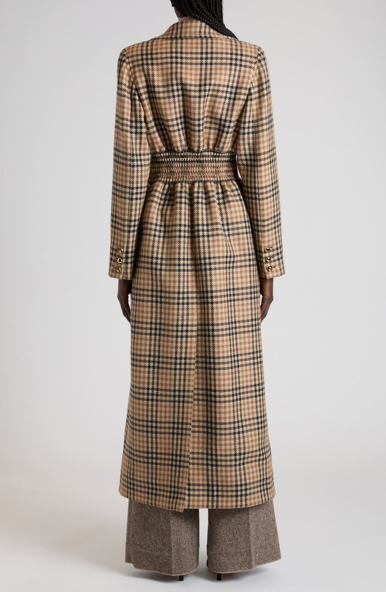 Valentino Double Breasted Houndstooth Wool Longline Coat, Alternate, color, Sand/ Black