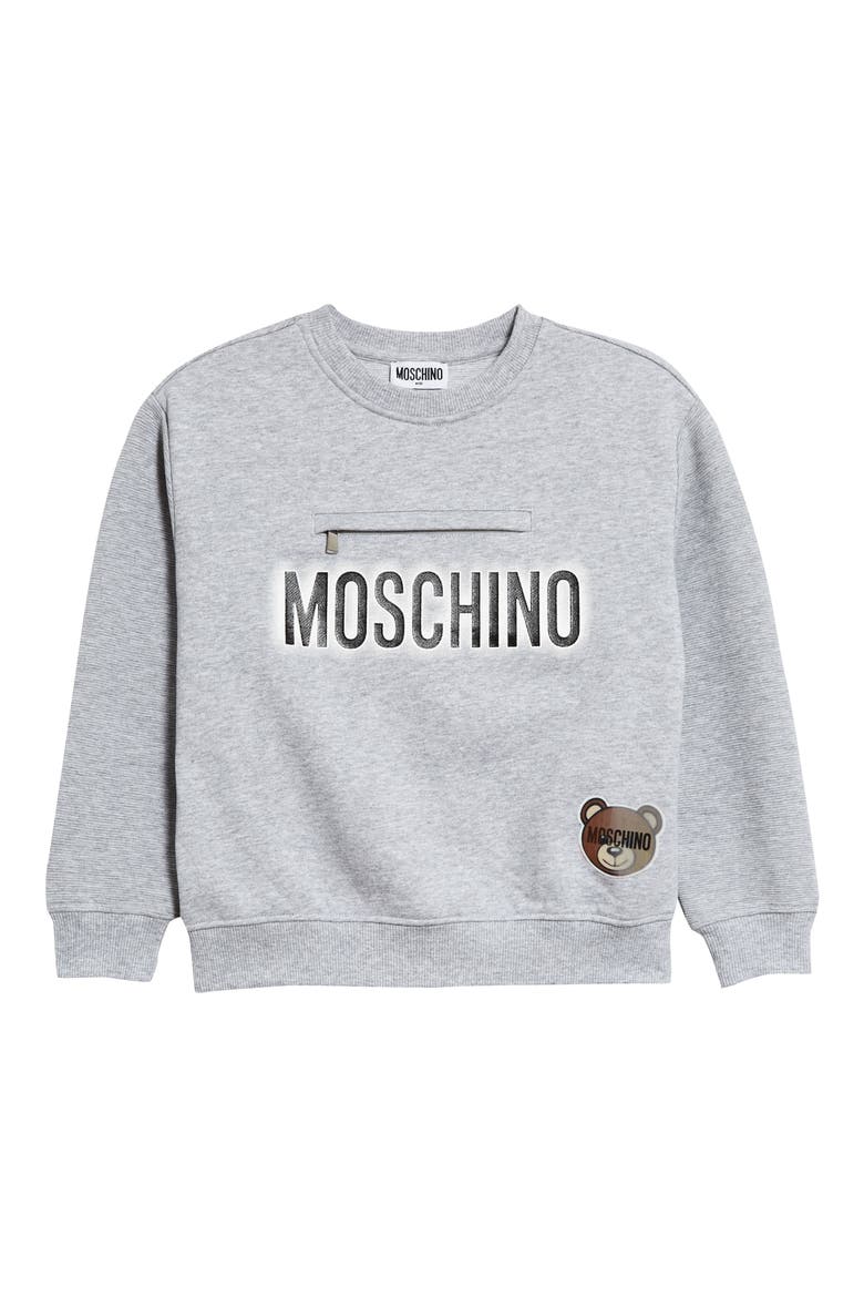 Logo & Hologram Bear Patch Sweatshirt, Main, color, GREY