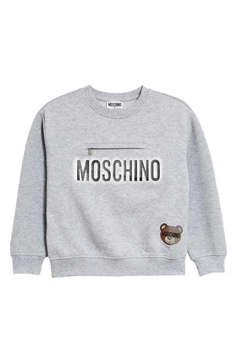 Moschino Logo & Hologram Bear Patch Sweatshirt, Main, color,