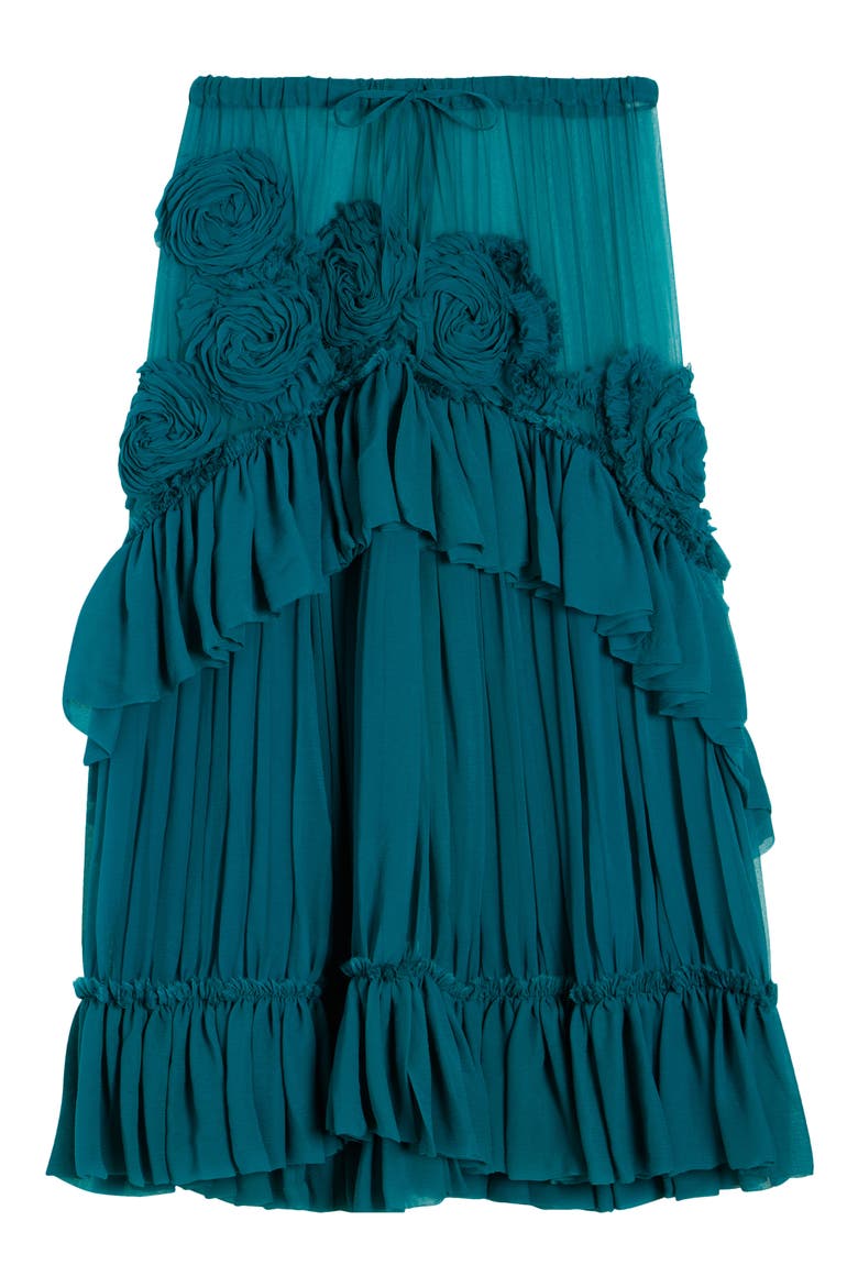Sammy Bis Flower Appliqué Midi Skirt, Alternate, color, PETROL