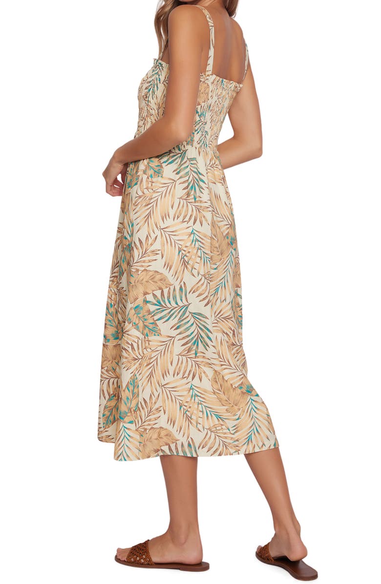Lost + Wander Anafi Palm Print Smocked Linen Blend Dress, Alternate, color,