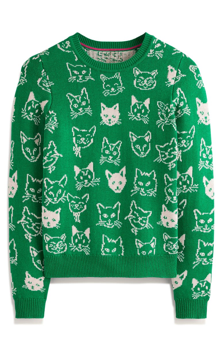 Boden Cats Jacquard Crewneck Sweater, Alternate, color,