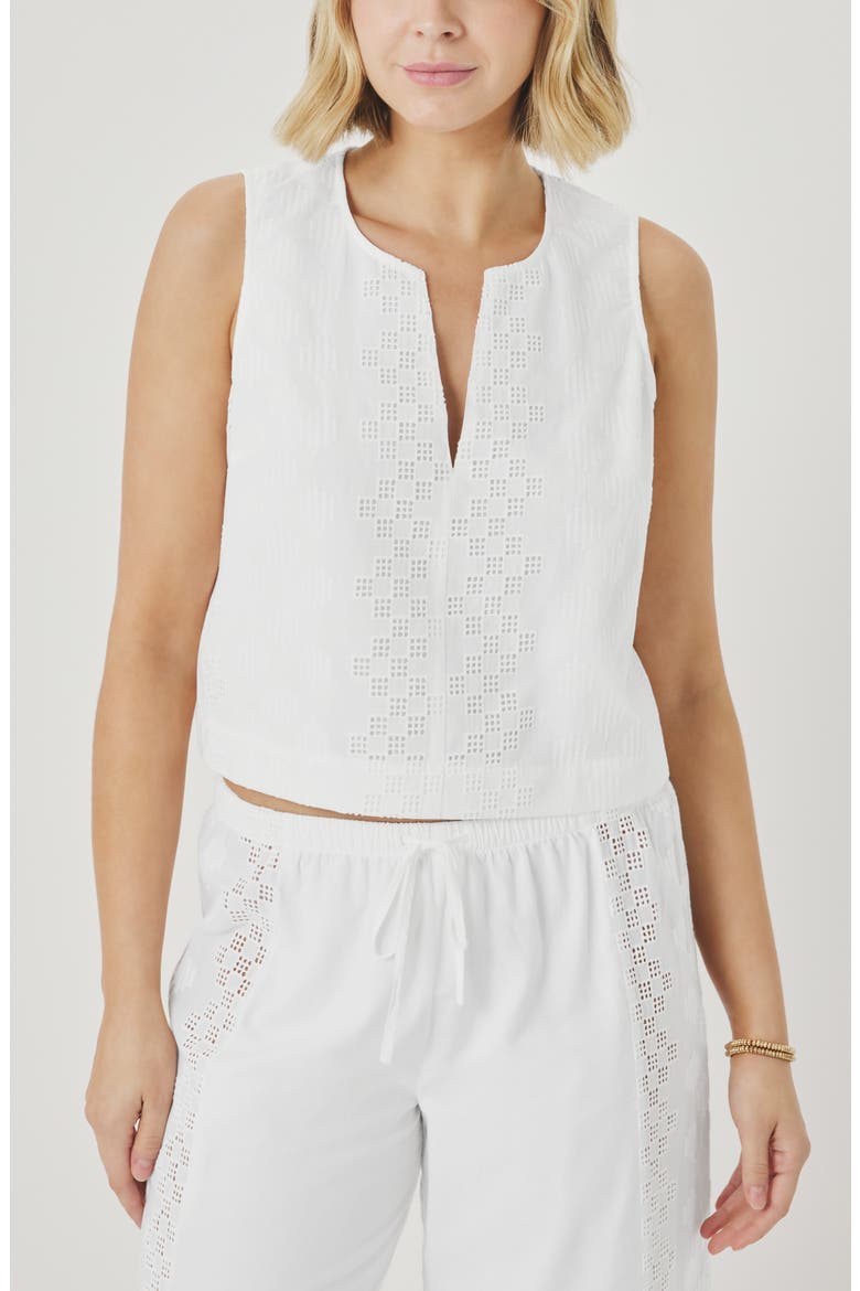 Kenzie Geo Eyelet Crop Tank, Main, color, WHITE