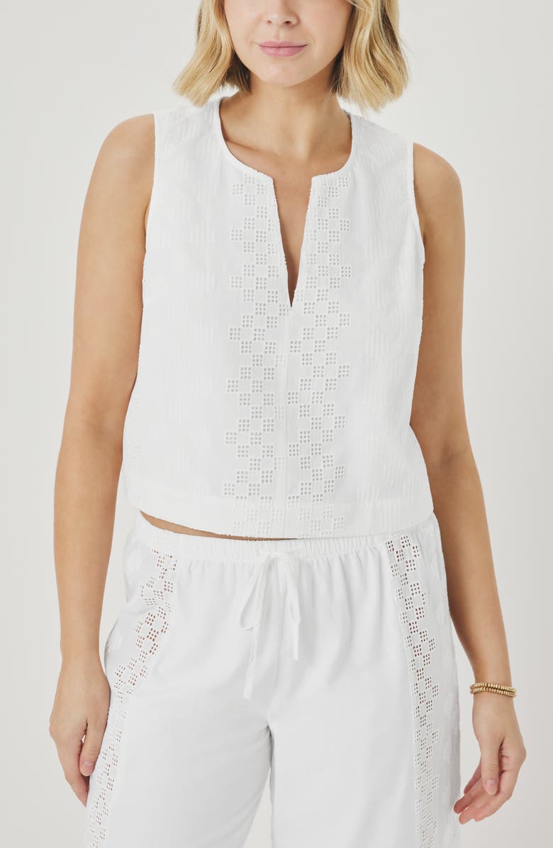 Splendid Kenzie Geo Eyelet Crop Tank, Main, color, White