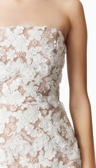 Vonni Beaded Floral Appliqué Strapless Cocktail Dress
