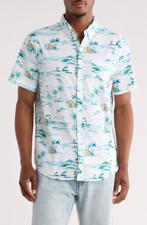 Beach Scene Short Sleeve Button-Down Shirt