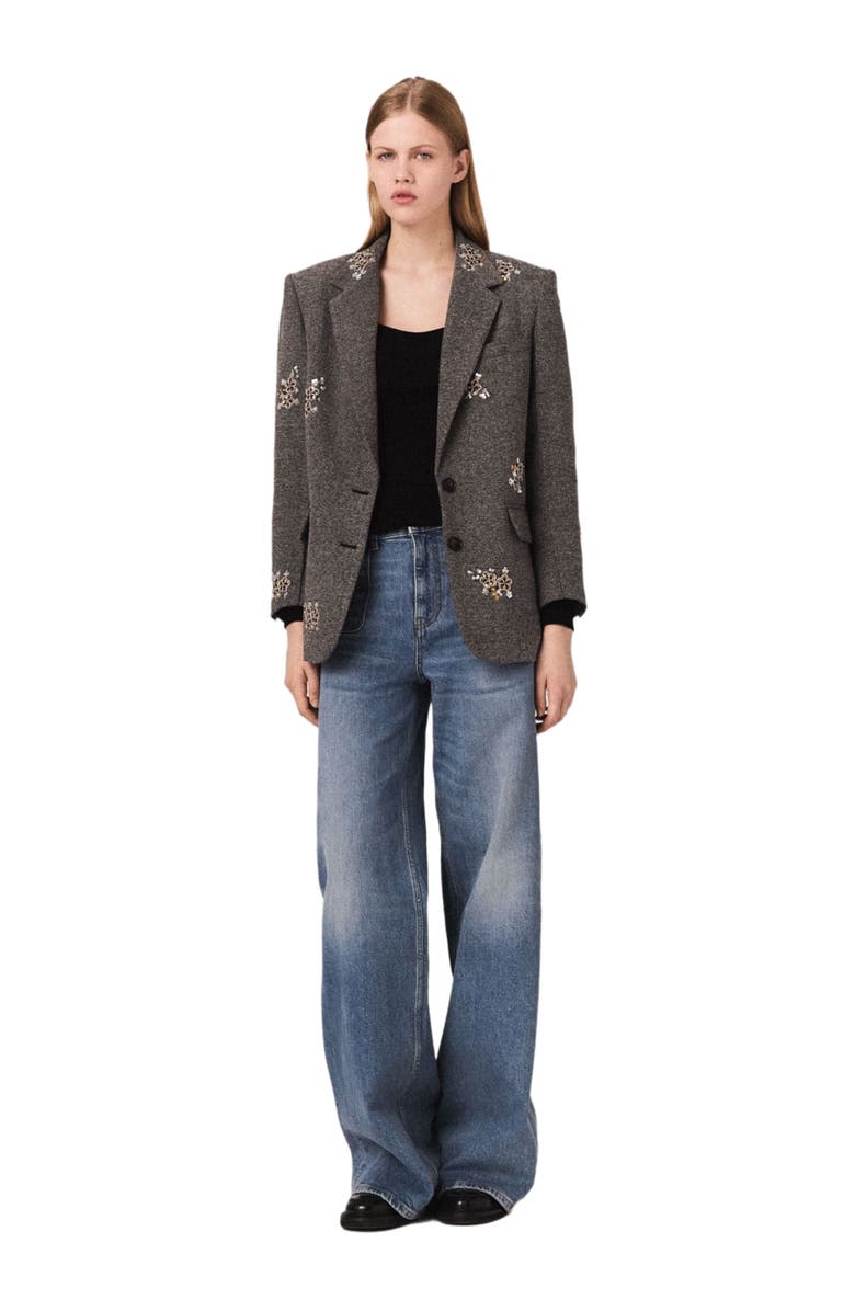 maje Flower-embroidered wool jacket, Main, color, Grey