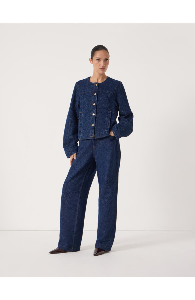 Hush Collarless Lurex Denim Jacket, Alternate, color, Indigo Gold