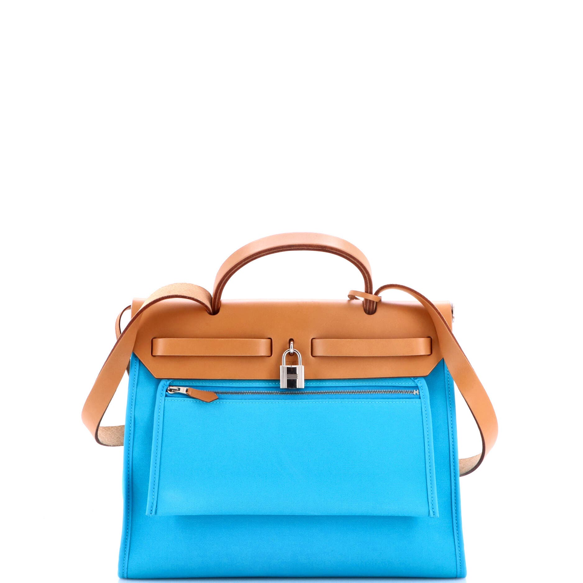 Pre-Owned Hermes Herbag Zip Verso Leather and Toile 31, Alternate, color, Bleu Azteque