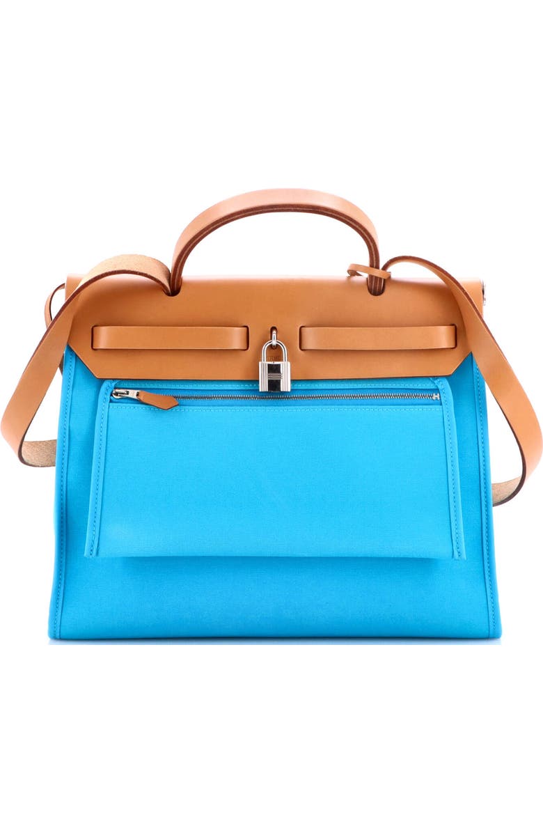 Pre-Owned Hermes Herbag Zip Verso Leather and Toile 31, Alternate, color, Bleu Azteque