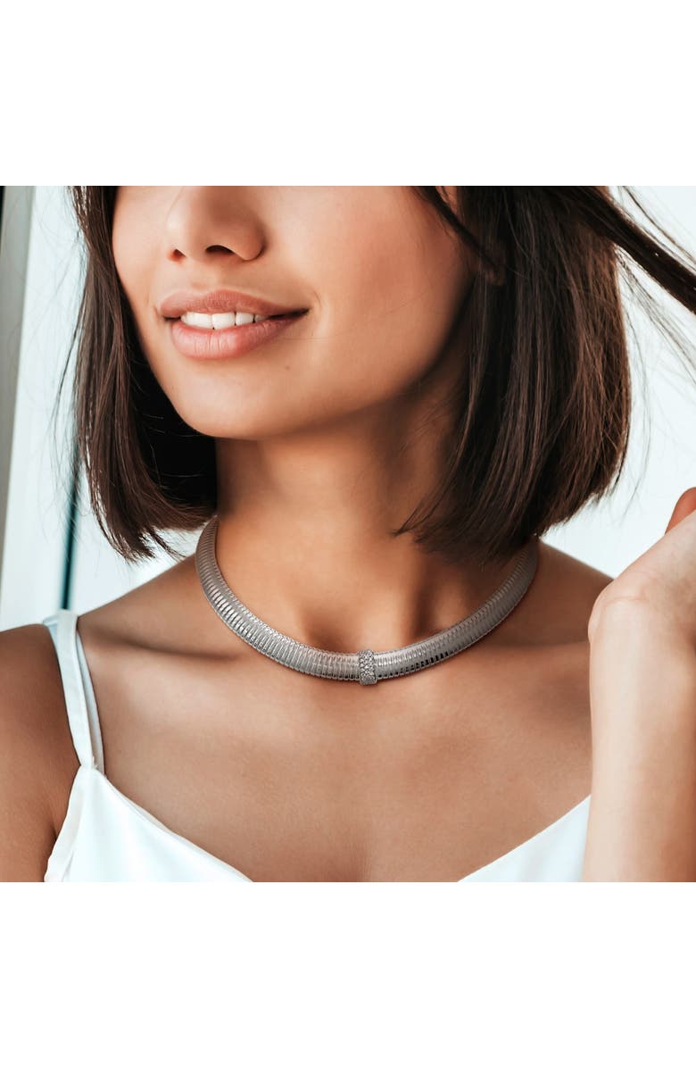 Julianna B. Cubic Zirconia Omega Necklace, Alternate, color, Sterling Silver