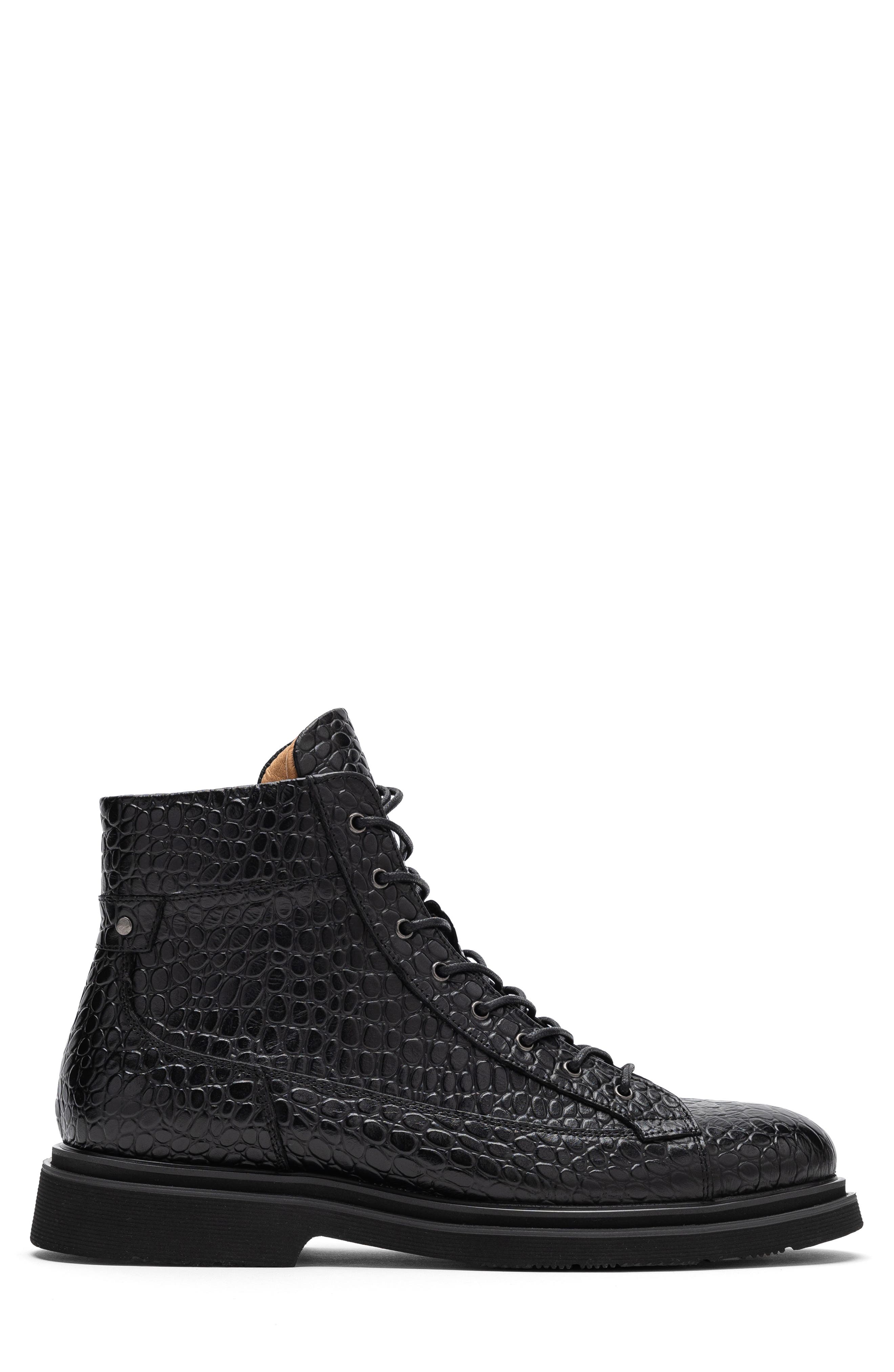 MARC NOLAN Aiden Croc Embossed Combat Boot, Main, color, Black Croc Skin