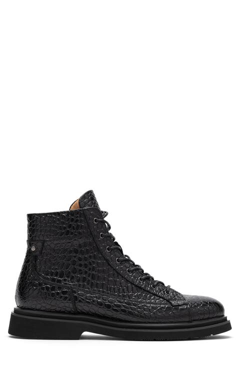 Aiden Croc Embossed Combat Boot (Men)