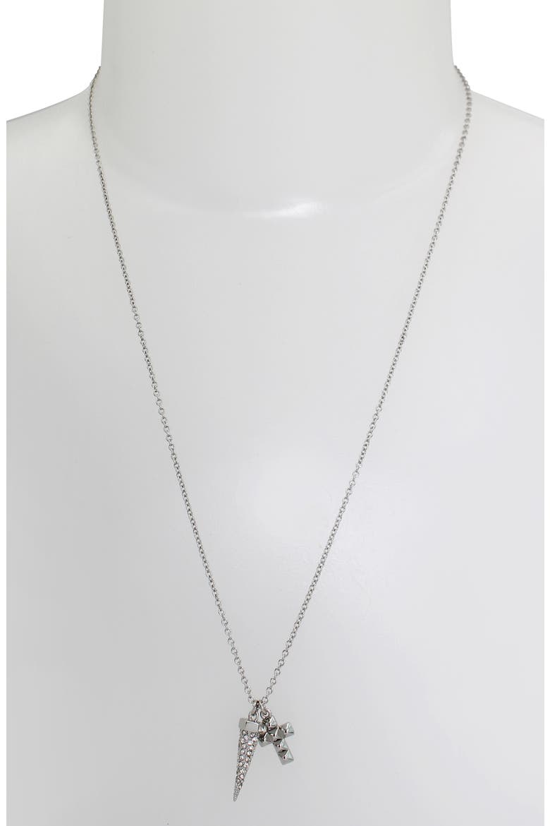 Pavé Crystal Bullet & Cross Charm Pendant Necklace, Alternate, color, RHODIUM