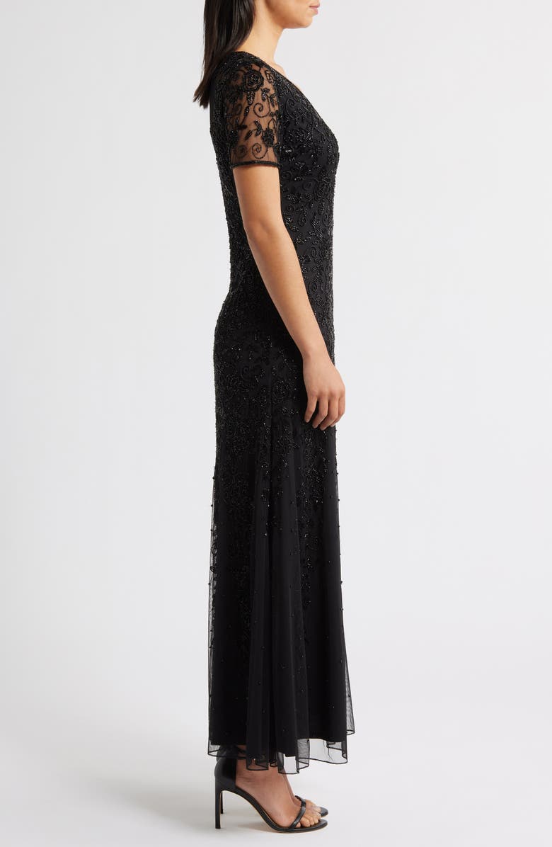 Pisarro Nights Beaded Chiffon Gown, Alternate, color, Black