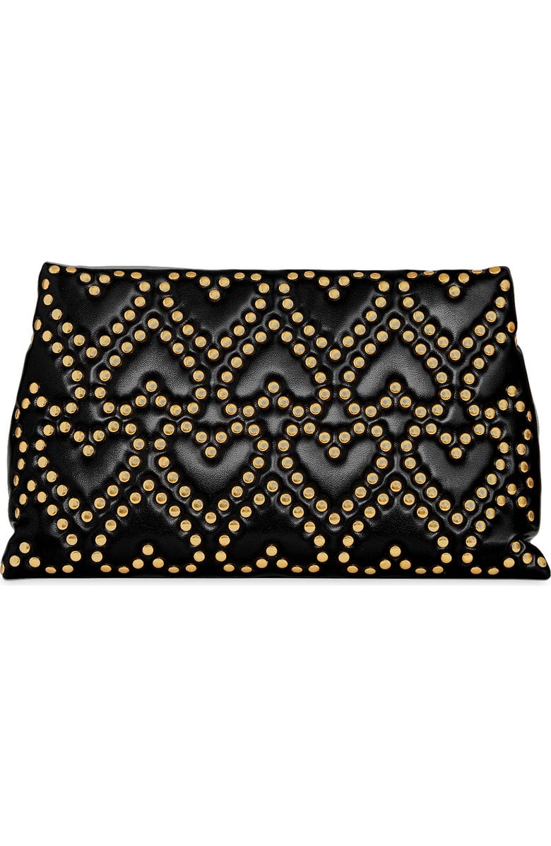 Rebecca Minkoff Heart Stud Pillow Quilted Faux Leather Clutch, Main, color, Black