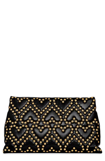 Rebecca Minkoff Heart Stud Pillow Quilted Faux Leather Clutch In Black