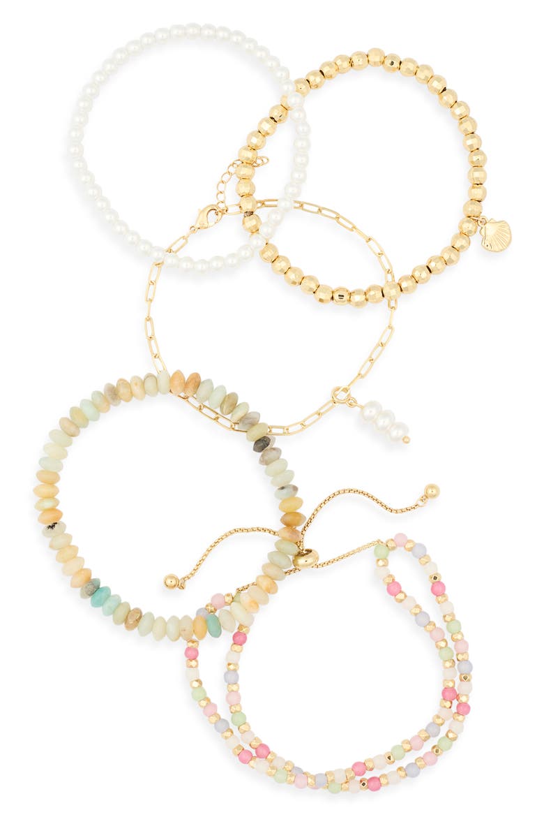 5-Pack Assorted Beaded Bracelets, Alternate, color, PINK MULTI- GOLD
