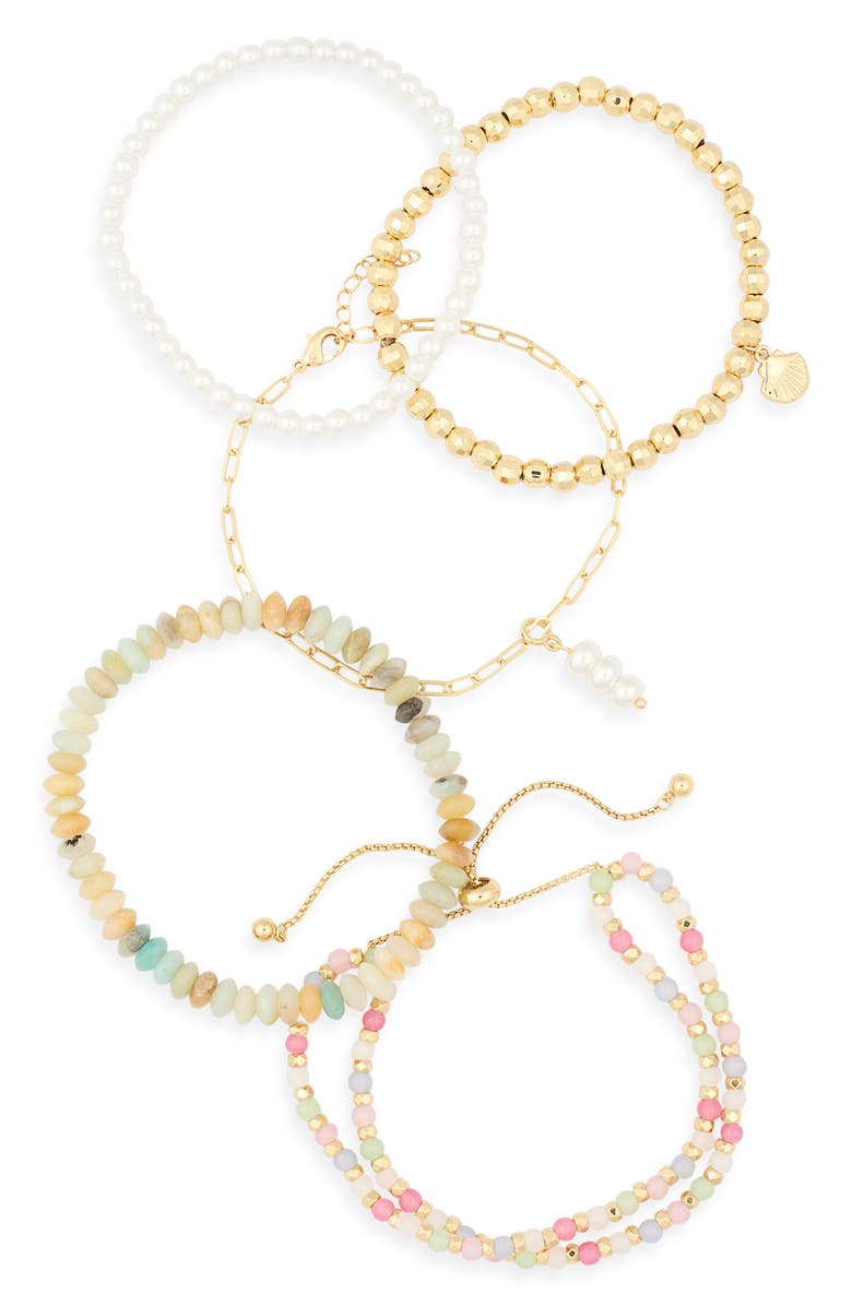 Leith 5-Pack Assorted Beaded Bracelets, Alternate, color, Pink Multi- Gold
