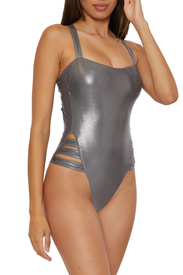 Liquid Metal One-Piece Swimsuit, Alternate, color, STEEL