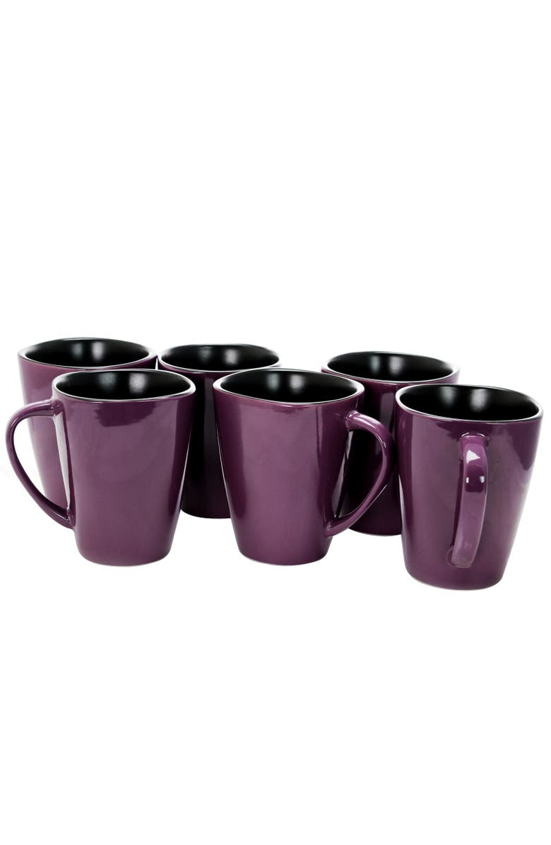Elama Mulberry 14 oz Stoneware Mugs , Set of 6, Alternate, color, Purple